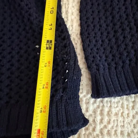 Coastal Grandma Talbots Navy Blue Open Knit Mesh V-Neck Crochet Sweater Top - Picture 7 of 7